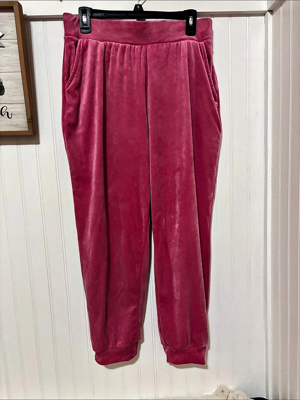 MAGASCHON Velour Jogger Pants in Pink Size Medium